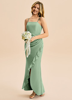 Azazie Buzzy Junior Matcha Sheath Pleated Chiffon Dress image3