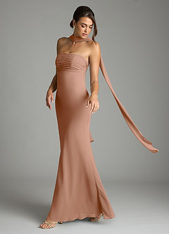 Azazie Saylor Brudtärnklänningar Klä av Sjöjungfru i Chiffong Axelbandslös Champagne Ros image8