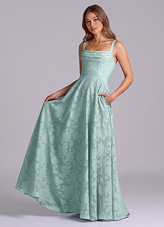 Azazie Shaude Brautjungfernkleider A-Linie Plissee Blumen-Burnout Kleid Nebel image5