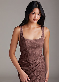 Azazie Mero Brudtärnklänningar Klä av Tubklänning i Blommig Utbrändhet Plisserad Espresso image6