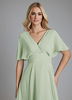 Azazie Pamela Bridesmaid Dresses Dusty Sage A-Line V-Neck Pleated Chiffon Dress image5