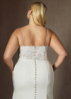 Azazie Nyx Robes de mariée Robe Sirène en Satin extensible Col V à paillettes Blanc De Diamant image6