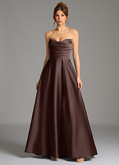 Azazie Ayla Suknie dla druhen Linia A Gorset Satyna elastyczna Do ziemi Sukienka image3