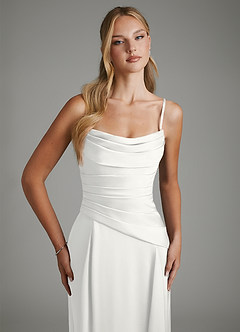 Azazie Gabriela Bridesmaid Dresses White A-Line Corset Stretch Satin Dress image3