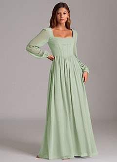 Azazie Hattie Bridesmaid Dresses Dusty Sage A-Line Corset Chiffon Dress image3
