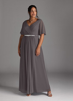 Azazie Tricia Kleider für die Brautmutter A-Linie V-Hals Gefaltet Chiffon Kleid Stahlgrau image8