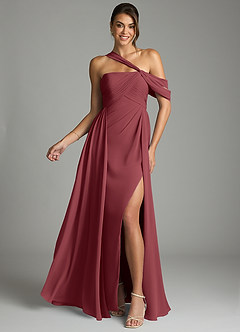 Azazie Kassandra Bridesmaid Dresses Merlot A-Line Off the Shoulder Chiffon Dress image1