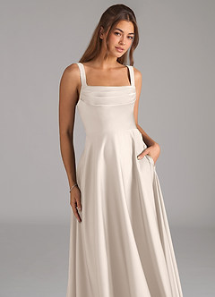 Azazie Shaude Bridesmaid Dresses White Alabaster A-Line Pleated Stretch Satin Dress image3