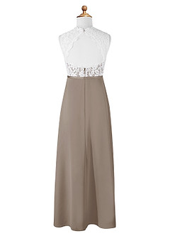 Azazie Rana Junior Robe Trapèze en Mousseline de soie Dentelle Taupe image6