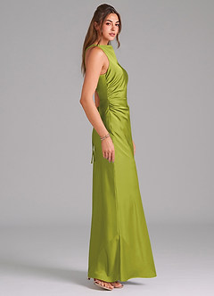Azazie Evadne Bridesmaid Dresses Lemongrass Sheath Pleated Stretch Satin Dress image4