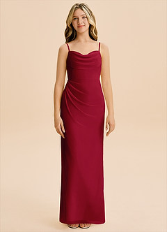 Azazie Mai Junior Burgundy Sheath Pleated Chiffon Dress image3