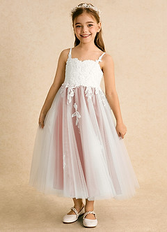 Azazie Coraline Flower Girl Dresses Ivory Rosette A-Line Lace Dress image1