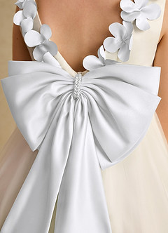 Azazie Lona Jurken voor bloemenmeisjes A-Lijn Jurk van Mat Satijn Boog Ivoor Wit image5