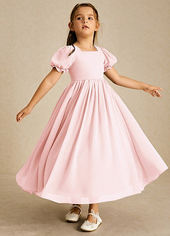 Azazie Joss Flower Girl Dresses Blushing Pink A-Line with Sleeves Chiffon Dress image3