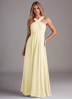 Azazie Dixie Bridesmaid Dresses Lemon Sorbet A-Line Halter Pleated Chiffon Dress image1