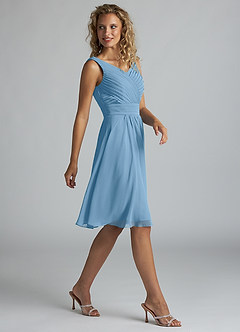 Azazie Grace Bridesmaid Dresses Steel Blue A-Line Pleated Chiffon Dress image4
