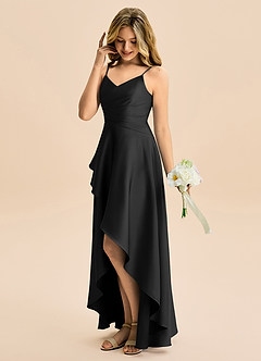 Azazie Eirlys Junior Robe Trapèze en Satin extensible Plissé Noir image3