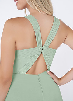 Azazie Jane Bridesmaid Dresses Agave A-Line V-Neck Pleated Chiffon Dress image5
