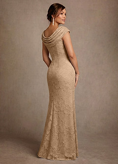 Azazie Irvine Mother of the Bride Dresses Champagne A-Line Pleated Floral Burnout Dress image2