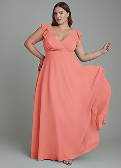 Azazie Leilani Bridesmaid Dresses Salmon Pink A-Line Pleated Chiffon Dress image8