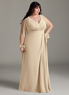 Azazie Matilda Bridesmaid Dresses Champagne A-Line Long Sleeve Chiffon Dress image12