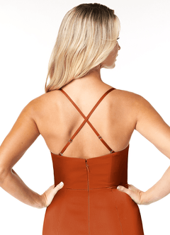 Azazie Marzia Brudtärnklänningar Klänning av Tubklänning i Stretch Satin Veckad halsringning Bränd Apelsin image3