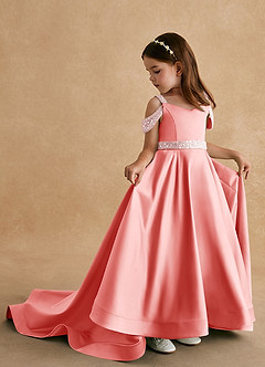 Azazie Jodi Flower Girl Dresses Coral A-Line Matte Satin Dress image1