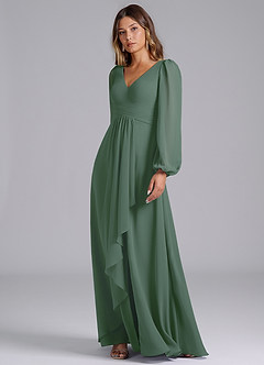Azazie Omari Bridesmaid Dresses Eucalyptus A-Line Long Sleeve Chiffon Dress image4