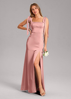 Azazie Frostine Bridesmaid Dresses Rosette A-Line Bow Stretch Satin Dress image1