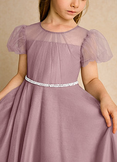 Azazie Duckie Abiti da Ragazza di Fiori Abito Principessa in Tulle Plissettato Rosa Polverosa image6