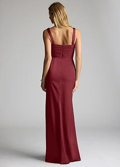 Azazie Elida Bridesmaid Dresses Cabernet Sheath Pleated Stretch Satin Dress image4