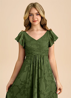 Azazie Omari Junior Olive A-Line Pleated Floral Burnout Dress image7