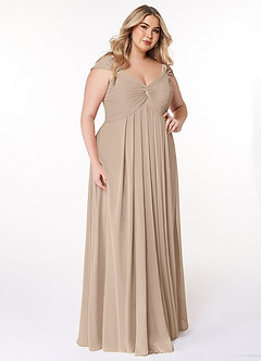 Azazie Kaitlynn Robes de demoiselle d'honneur Robe Empire Convertible en Mousseline de soie Gerafft Taupe image12