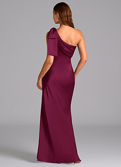 Azazie Yuanna Bridesmaid Dresses Red Plum Mermaid One Shoulder Stretch Satin Dress image2