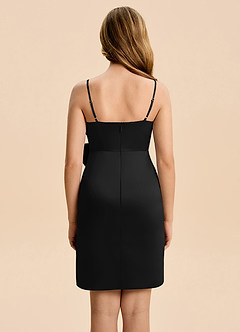 Azazie Nellie Junior Black A-Line Bow Matte Satin Dress image2