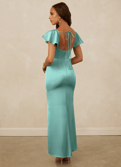 Christian Siriano Bridal for Azazie 1005 Bridesmaid Dresses Aqua Sheath Sweetheart Neckline Stretch Satin Dress image2