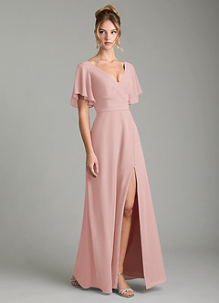 Azazie Ambrosia Bridesmaid Dresses Powder Pink A-Line Pleated Chiffon Dress image5