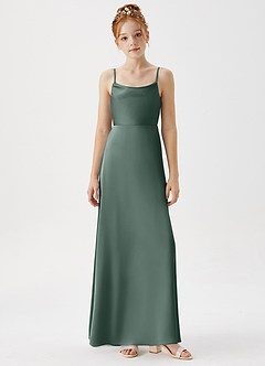 Azazie Shale Junior Sea Moss A-Line Stretch Satin Dress image5