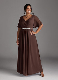 Azazie Tricia Mother of the Bride Dresses Ganache A-Line V-Neck Pleated Chiffon Dress image10