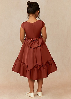 Azazie Lee Blumenmädchenkleider A-Linie Schleifen Stretch-Satin Kleid Terrakotta image2