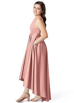 Azazie Inaya Junior A-Linie Gürtel/Schärpe Stretch-Satin Kleid Rosettenrosa image3