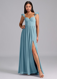 Azazie Denisse Robes de demoiselle d'honneur Robe Trapèze en Mousseline de soie Rayé Bleu Maussade image5