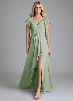 Azazie Omari Bridesmaid Dresses Dusty Sage A-Line Chiffon Dress image3