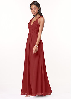 Azazie Maren Brautjungfernkleider A-Linie Plissee Chiffon Kleid Rost image3
