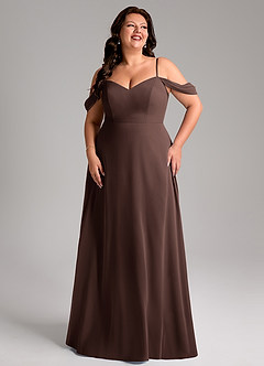 Azazie Marley Brautjungfernkleider Wandelbar A-Linie Schulterfrei Chiffon Kleid Ganache image13