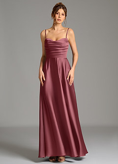 Azazie Ayla Abiti da Damigella Abito A-Line in Raso Elasticizzato Corsetto Rosa Del Deserto image5