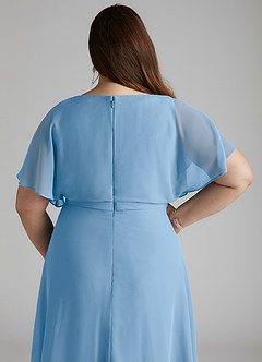 Azazie Aaliyah Bescheiden Bruidsmeisjekleding A-Lijn Bocht Gevouwen Chiffon Vloerlengte Jurk image10