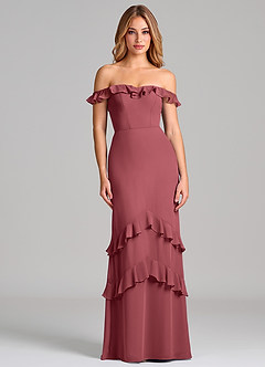 Azazie Marilynn 신부 들러리 드레스 인어 오프 더 숄더 쉬폰 바닥 길이 드레스 image3