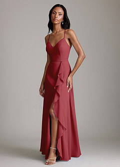 Azazie Naeem Vestidos de damas de honor Vestido de Granada de Gasa de Corte en A con Cuello en V fruncido image5