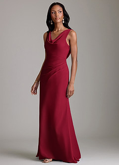 Azazie Linelle At-home Try On Dresses Burgundy Mermaid Pleated Chiffon Dress image6